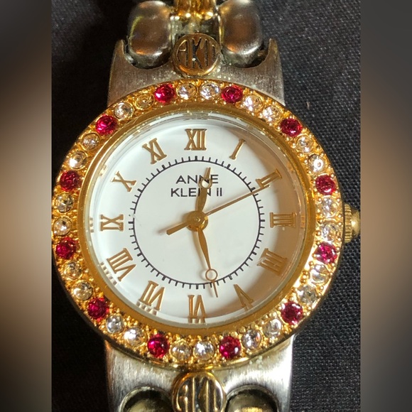 Anne Klein II Gold and Silver tone band round case cristal embedded in - Picture 1 of 12